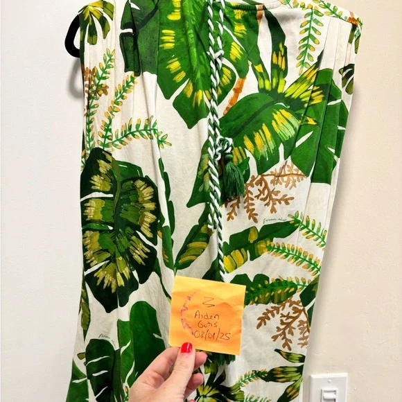 Farm Rio Tropical Green Leaf Print Dress